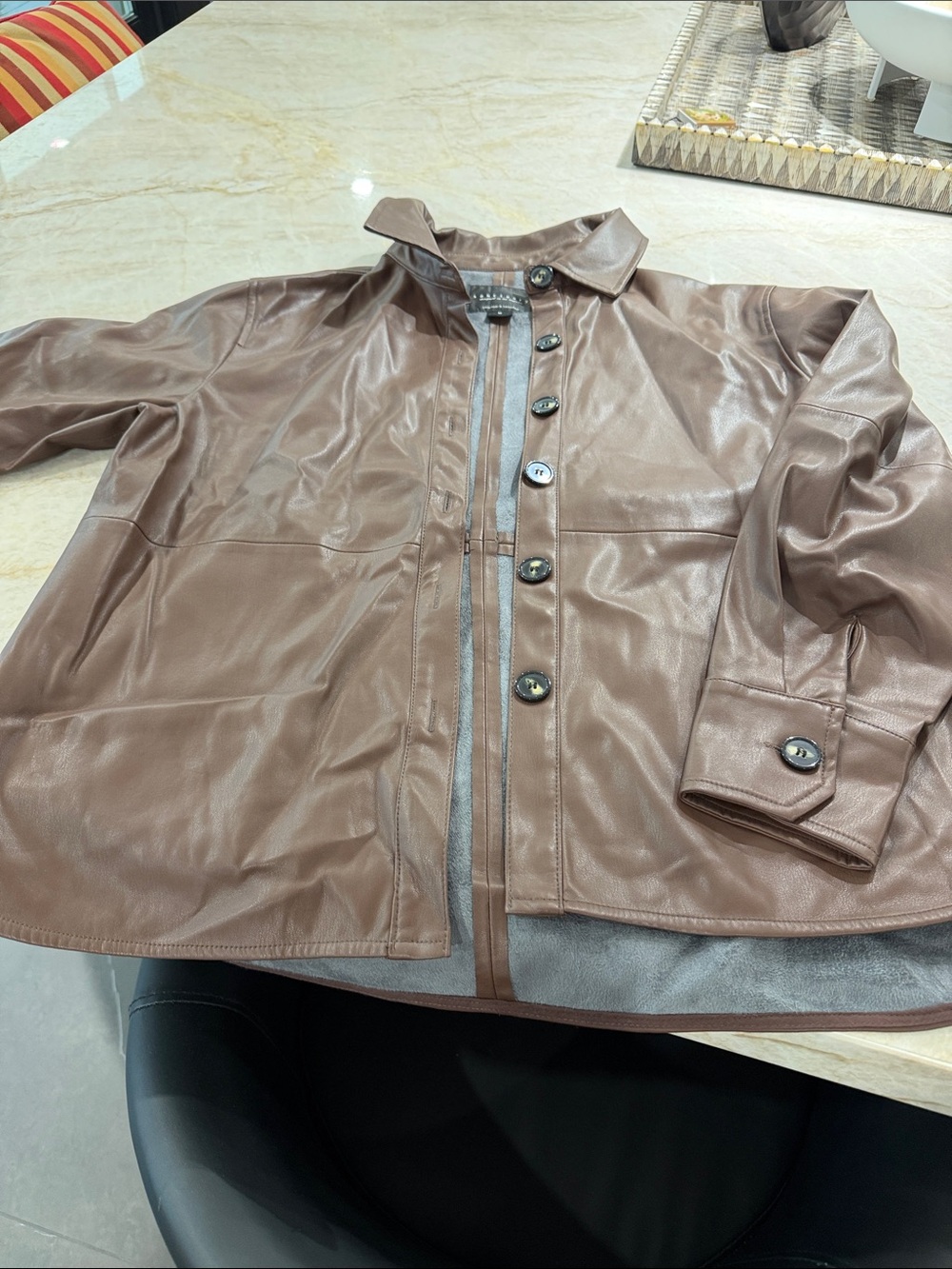 Sanctuary Girls Faux Leather Brown Button-Front Jacket